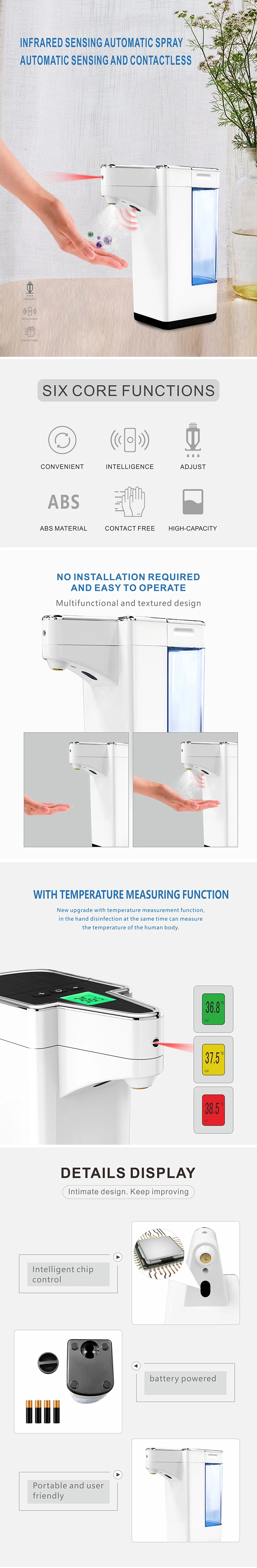 LCD Digital Display 2 in 1 Thermometer Soap Dispenser 650ml Automatic Hand Sanitizer Dispenser with Alarm Function