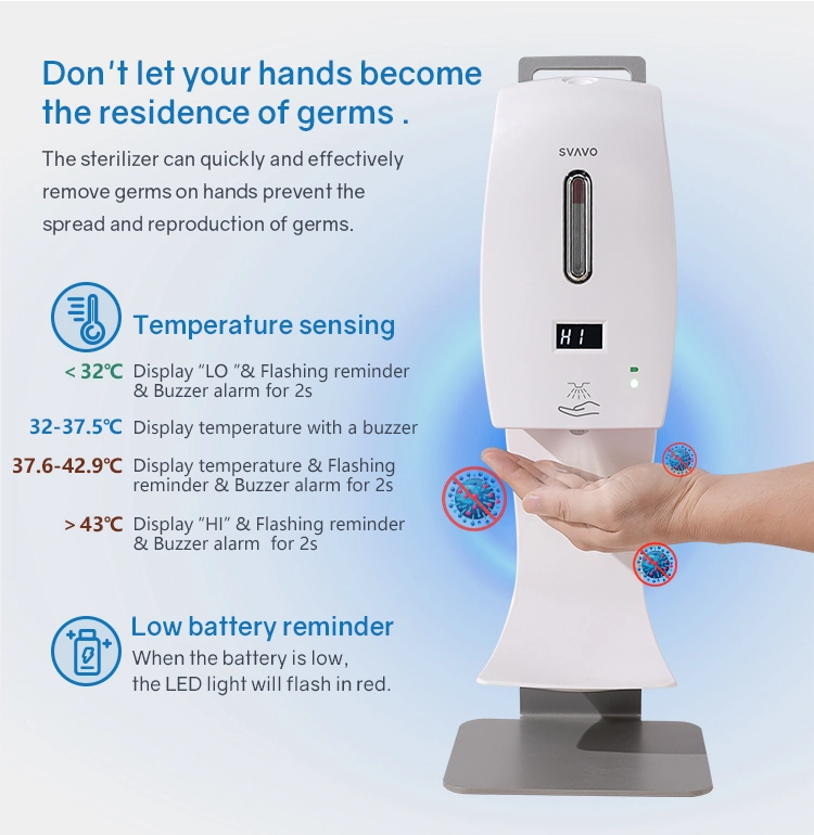 Svavo Thermometer Sensor Temperature Automatic Hand Sanitizer Soap Dispenser for Hotel