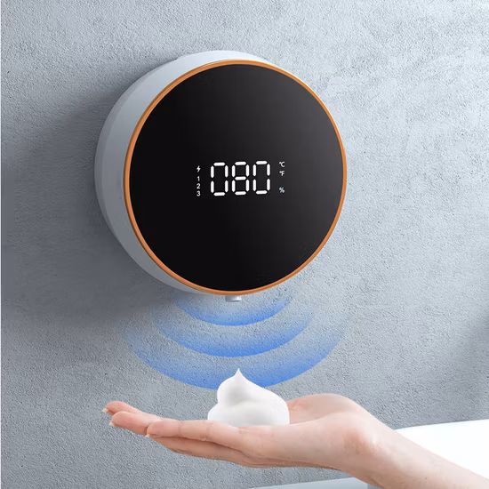 Dispenser automatico di schiuma di disinfettante per le mani con sensore a infrarossi, dispenser automatico di sapone in schiuma con display a LED della temperatura